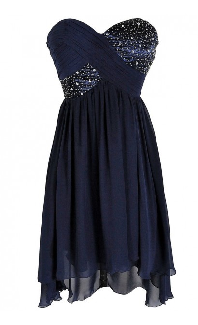 Shooting Stars Navy Embellished Chiffon Designer Dress